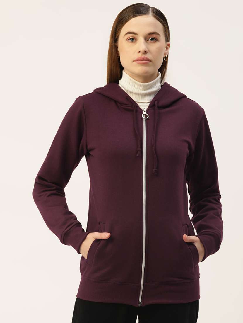 women solid hooded long sleeves sweatshirt