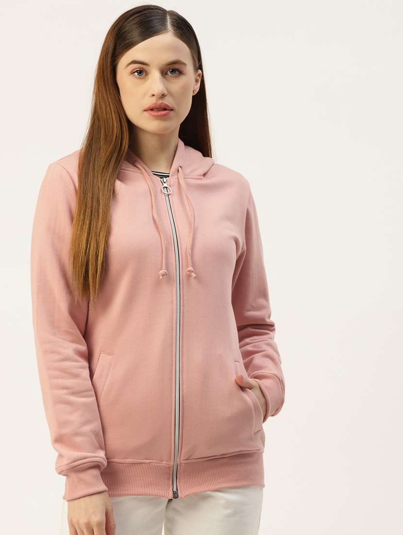 women solid hooded long sleeves sweatshirt