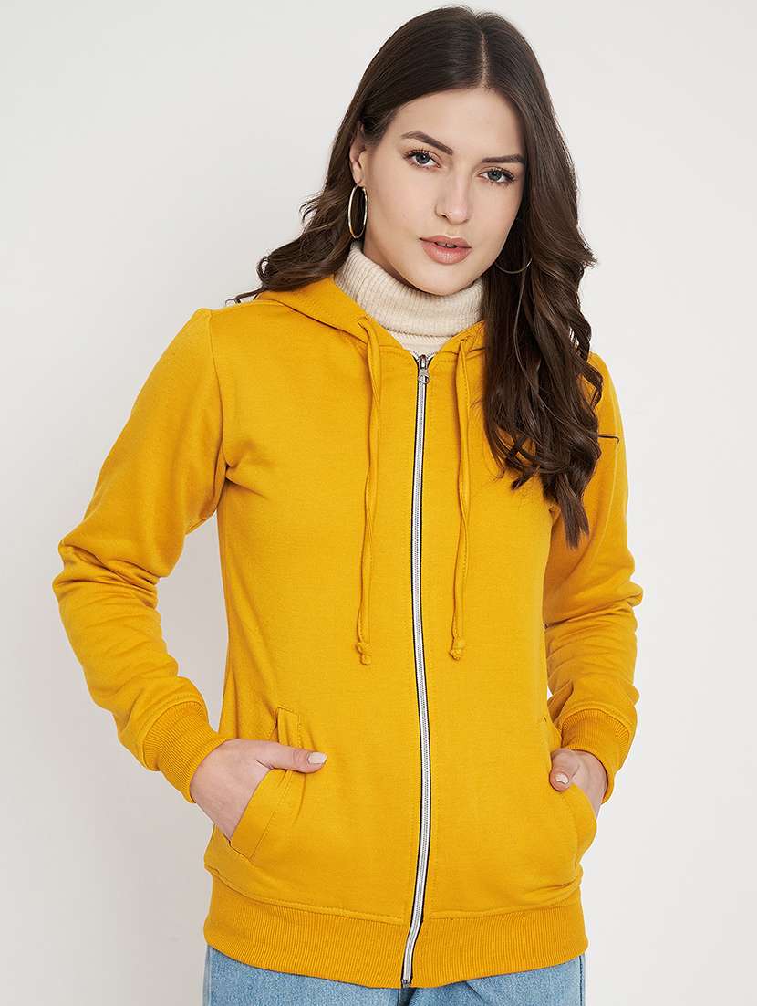 women solid hooded long sleeves sweatshirt