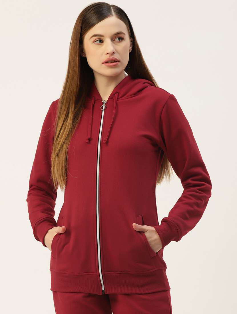 women solid hooded long sleeves sweatshirt