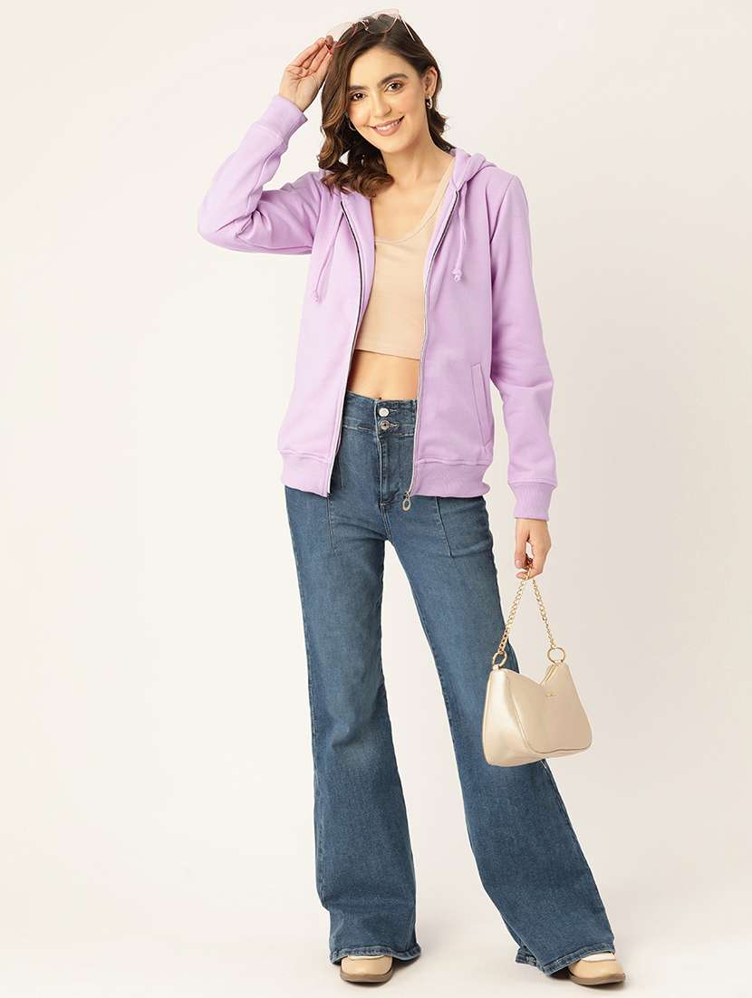 women solid hooded long sleeves sweatshirt - 21741386 -  Standard Image - 3