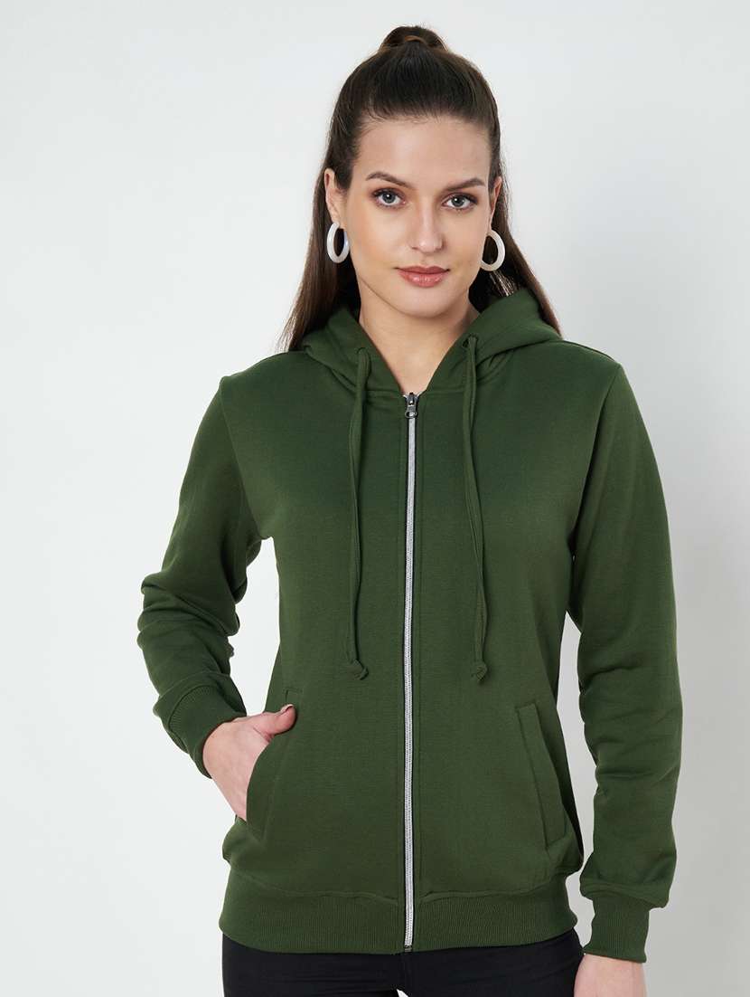 women solid hooded long sleeves sweatshirt