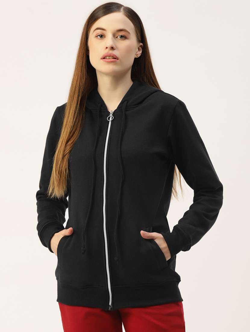 women solid hooded long sleeves sweatshirt