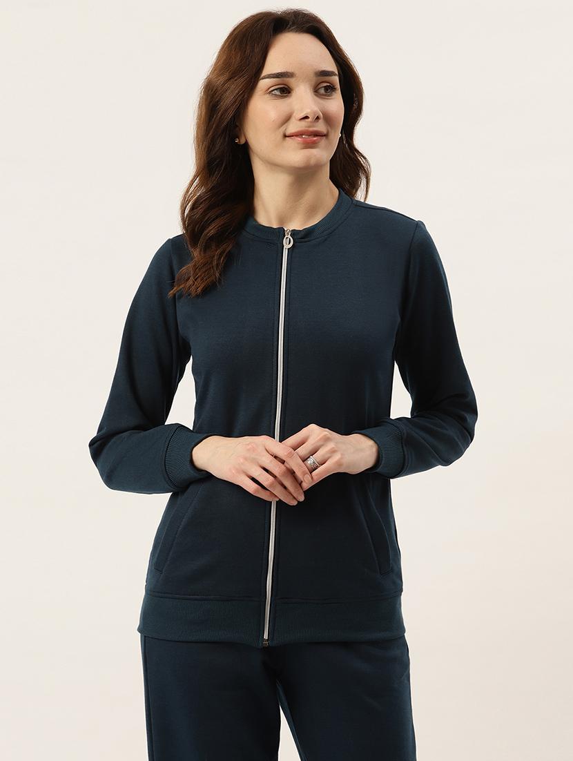 teal cotton blend front print sweatshirt - 21741444 - Zoom Image - 0