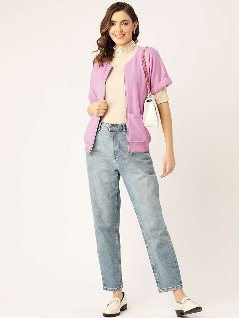 women solid short sleeves summer jacket - 21741645 - Standard Image - 3