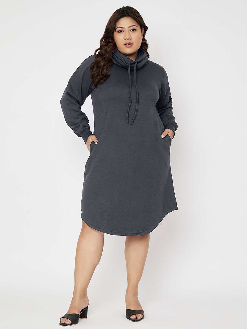 women solid long sleeves winter wear t-shirt dress
