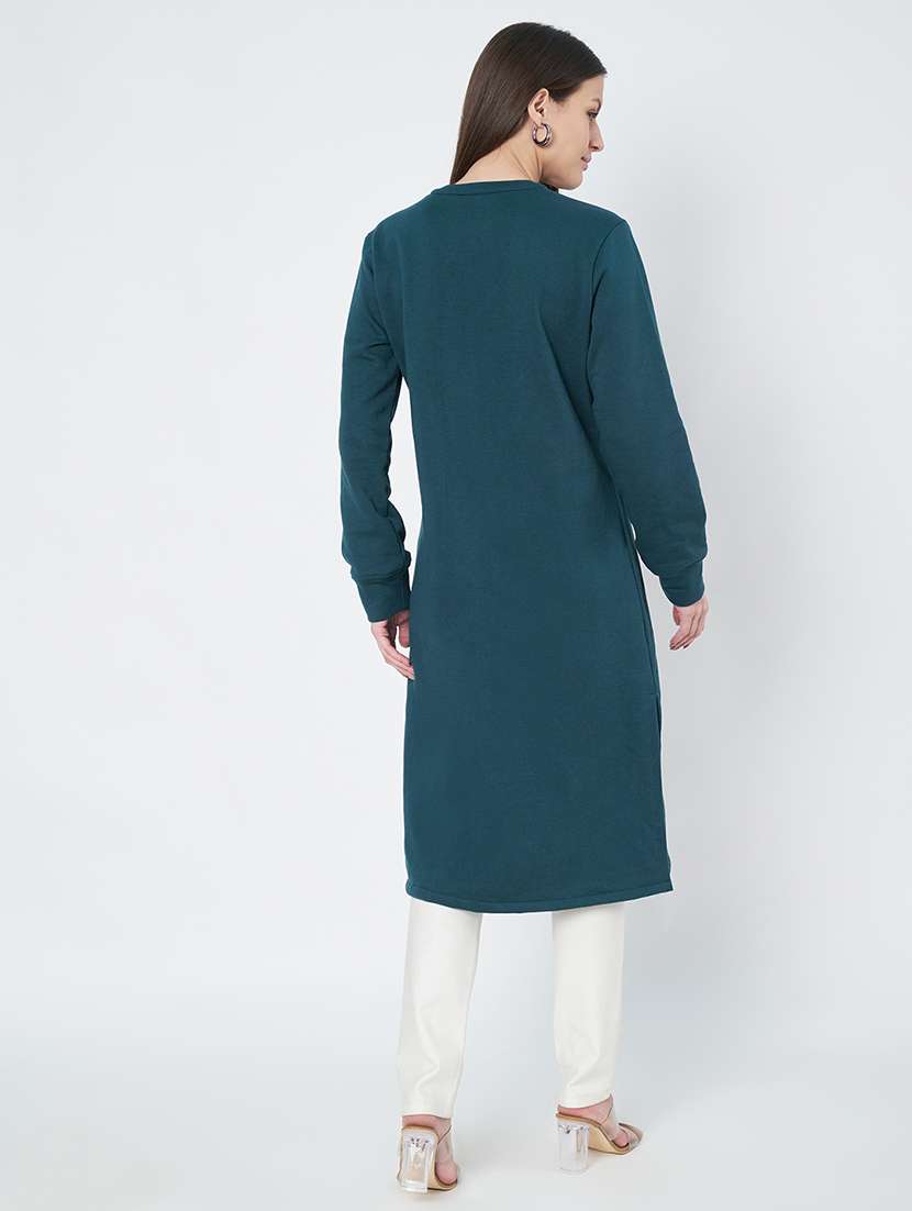 women solid long sleeves straight woolen kurta - 21741675 - Standard Image - 3