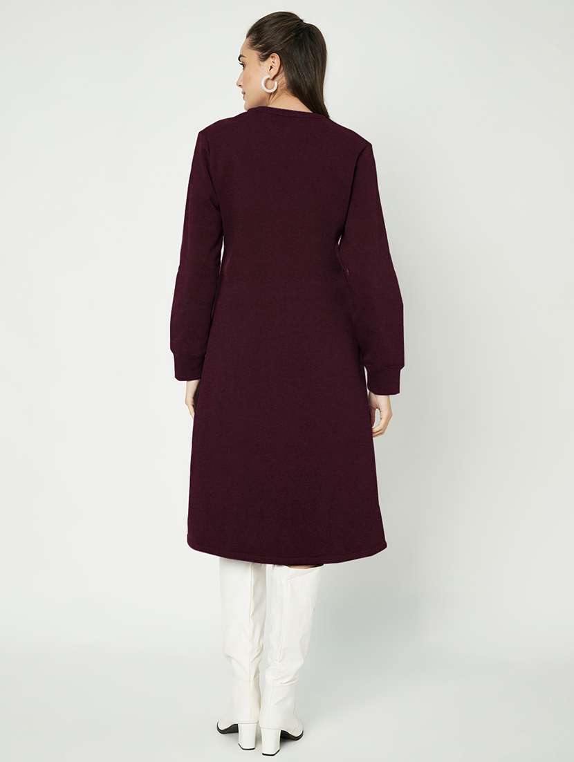 women solid long sleeves a-line dress - 21741679 -  Standard Image - 3