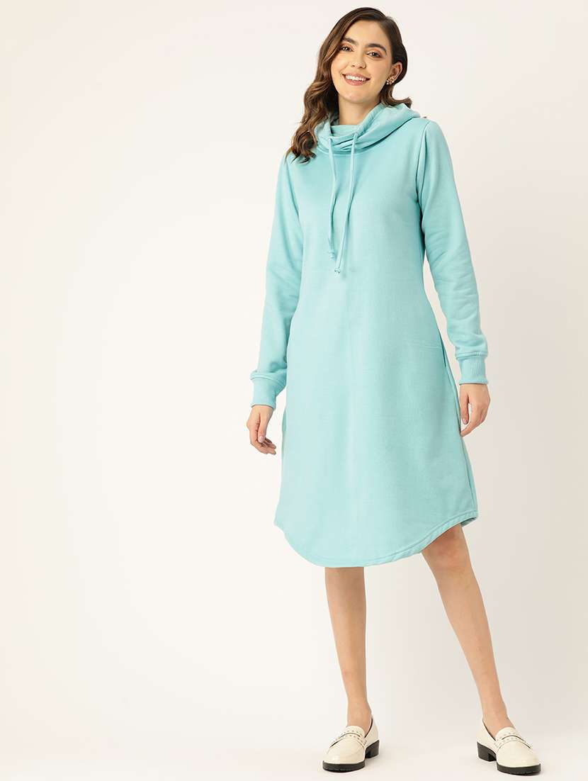 women solid hooded winter wear t-shirt dress - 21741683 -  Zoom Image - 0