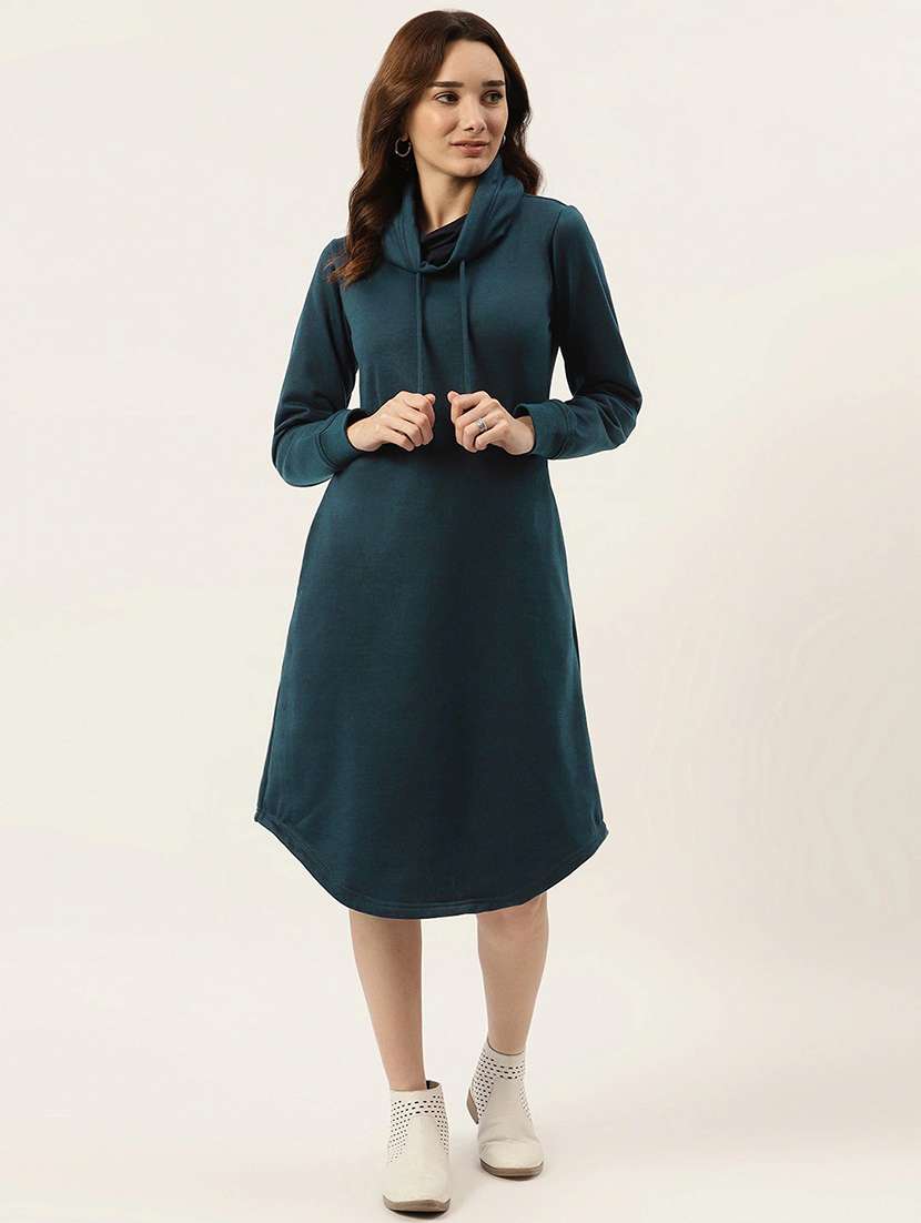 women solid high neck winter wear t-shirt dress - 21741684 - Zoom Image - 0