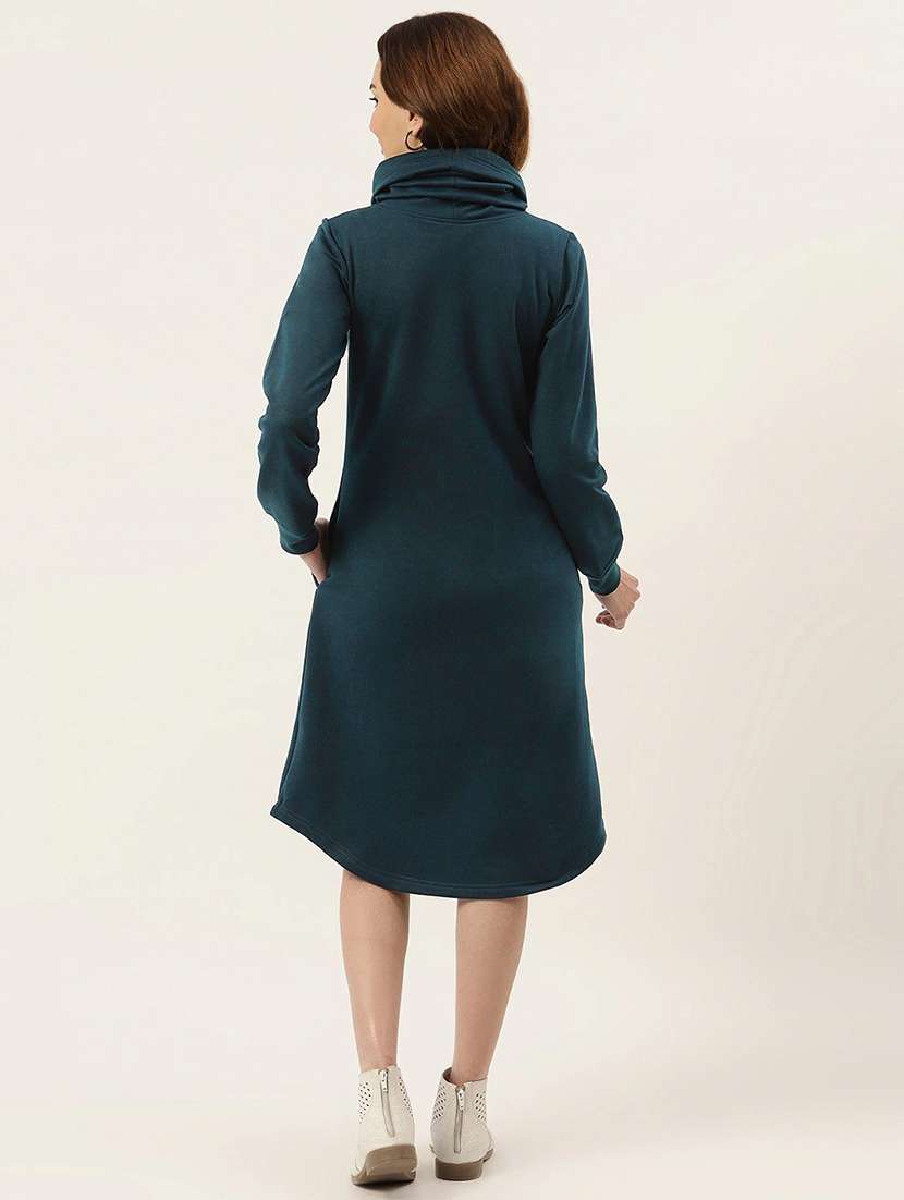 women solid high neck winter wear t-shirt dress - 21741684 - Standard Image - 3