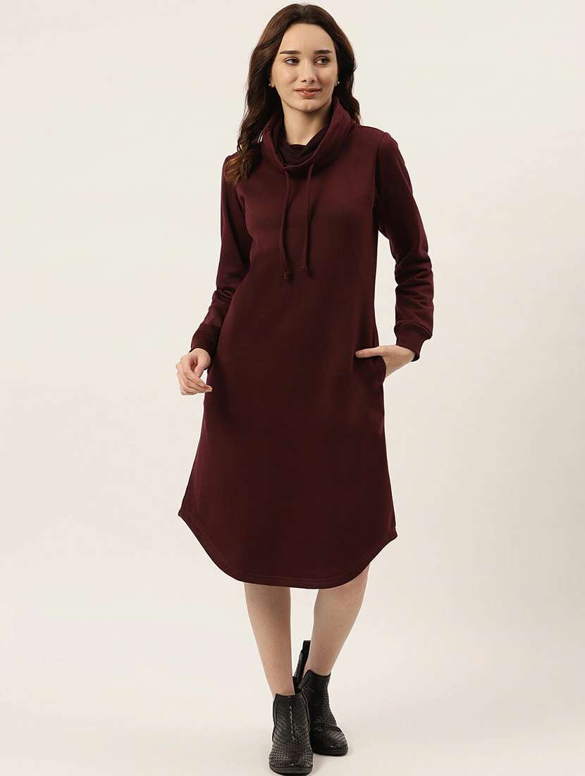 women solid high neck winter wear t-shirt dress - 21741685 - Zoom Image - 0