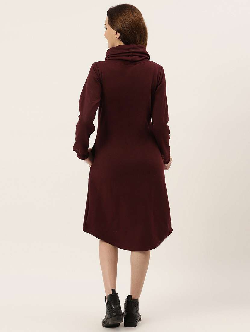 women solid high neck winter wear t-shirt dress - 21741685 - Standard Image - 3