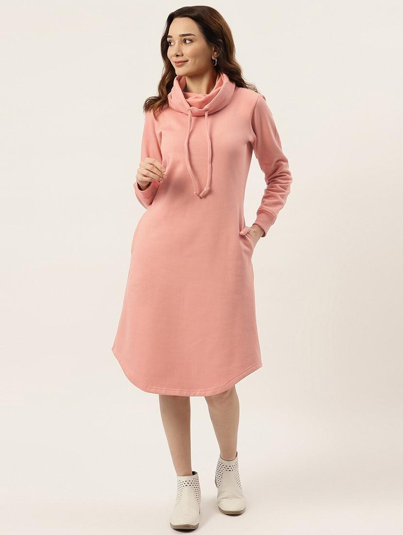 women solid high neck winter wear t-shirt dress - 21741686 - Zoom Image - 0