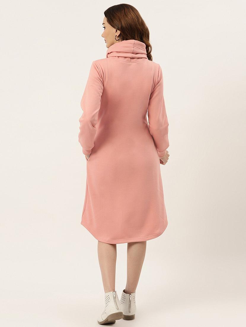 women solid high neck winter wear t-shirt dress - 21741686 - Standard Image - 3