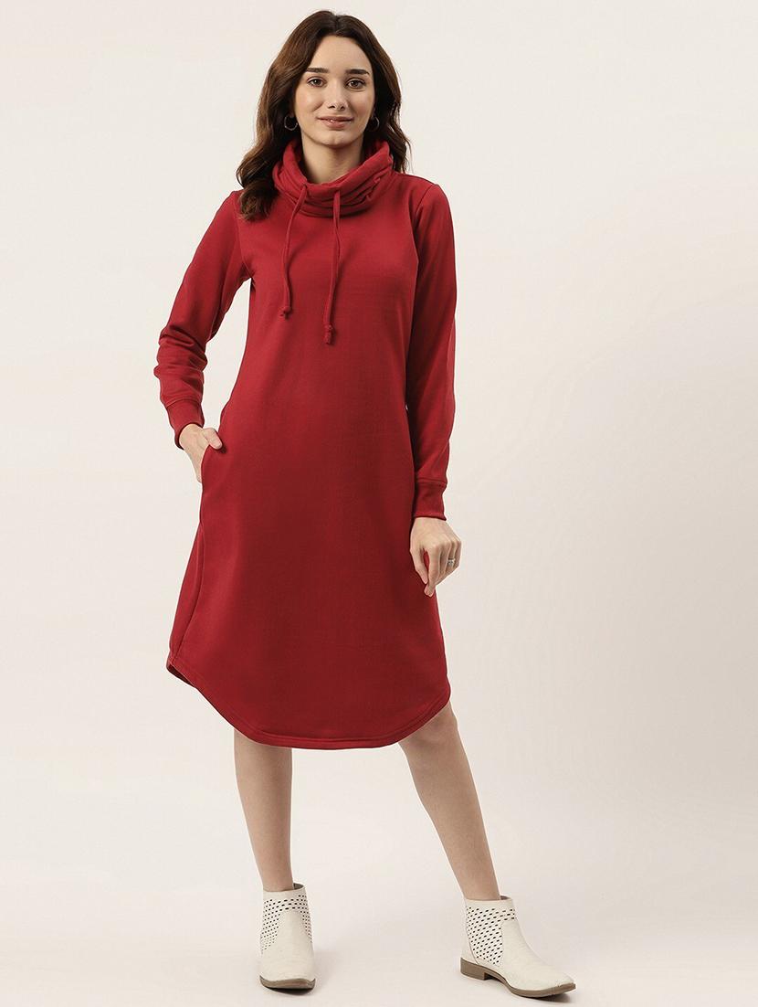 women solid high neck winter wear t-shirt dress - 21741687 - Zoom Image - 0
