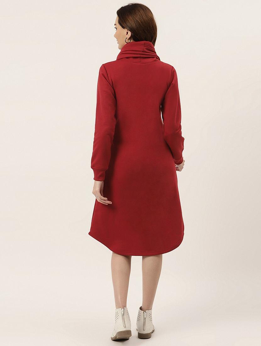 women solid high neck winter wear t-shirt dress - 21741687 - Standard Image - 3