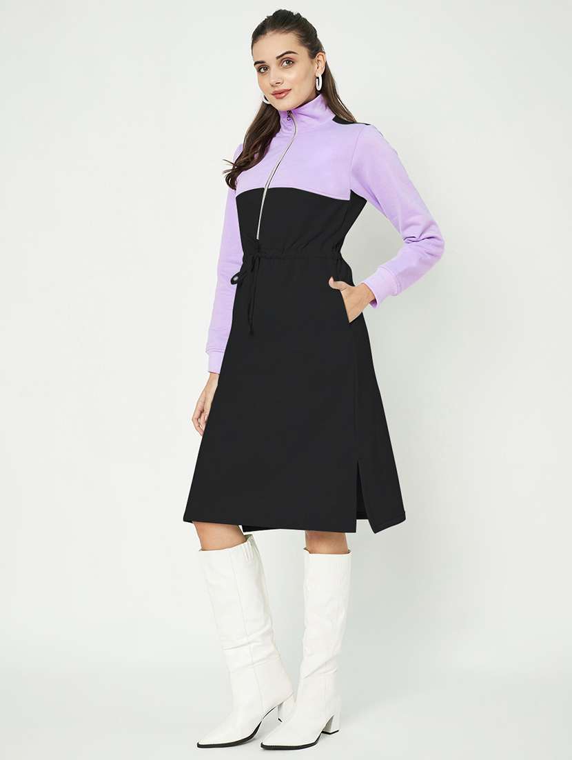 women color blocked high neck a-line dress - 21741713 - Standard Image - 3