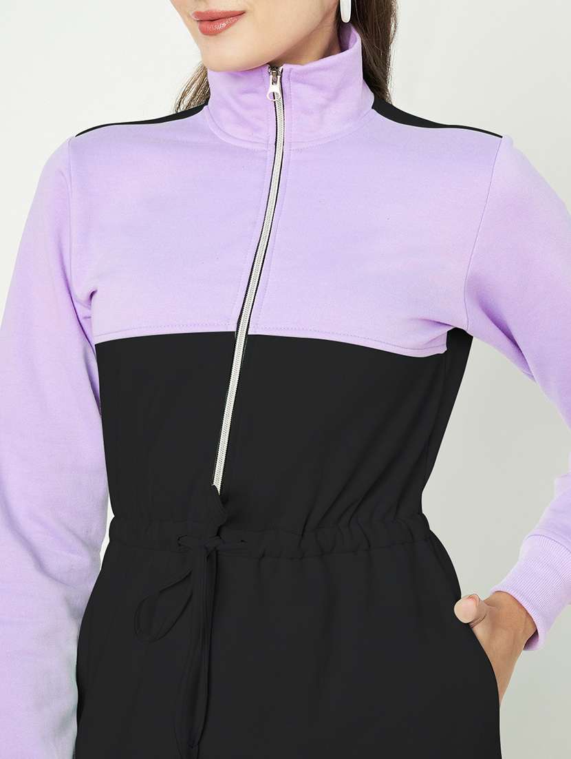 women color blocked high neck a-line dress - 21741713 - Standard Image - 5