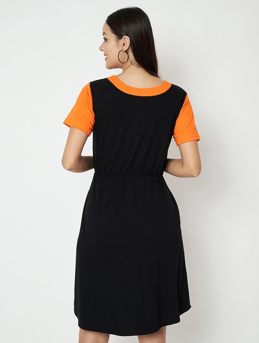 women color blocked short sleeves fit & flare dress - 21741731 - Standard Image - 3