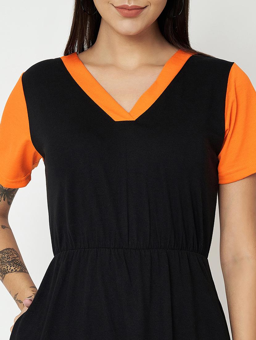 women color blocked short sleeves fit & flare dress - 21741731 - Standard Image - 5