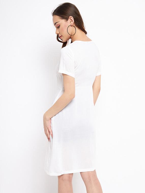 women solid round neck a-line dress - 21741744 - Standard Image - 3