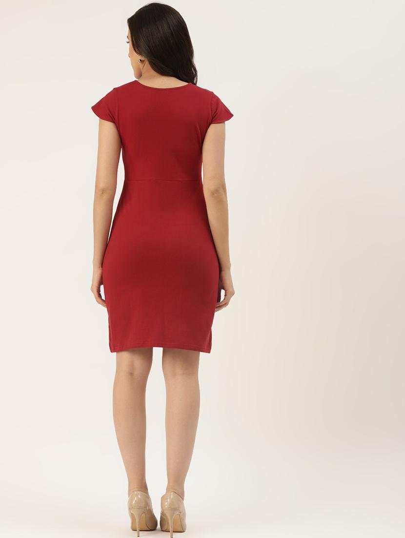 women solid cap sleeves bodycon dress - 21741770 - Standard Image - 3