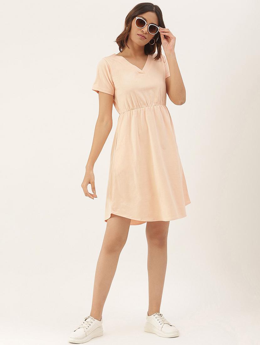 women solid short sleeves fit & flare dress - 21741778 - Standard Image - 3