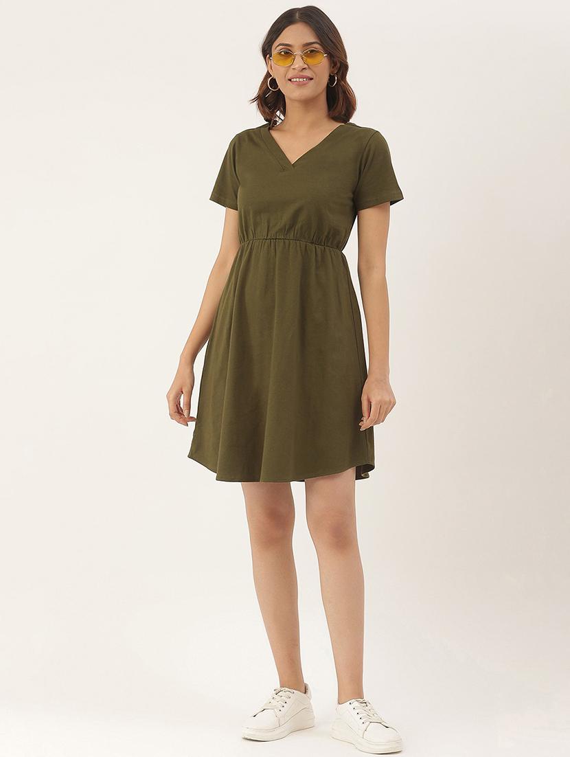 women solid short sleeves fit & flare dress - 21741779 - Standard Image - 3