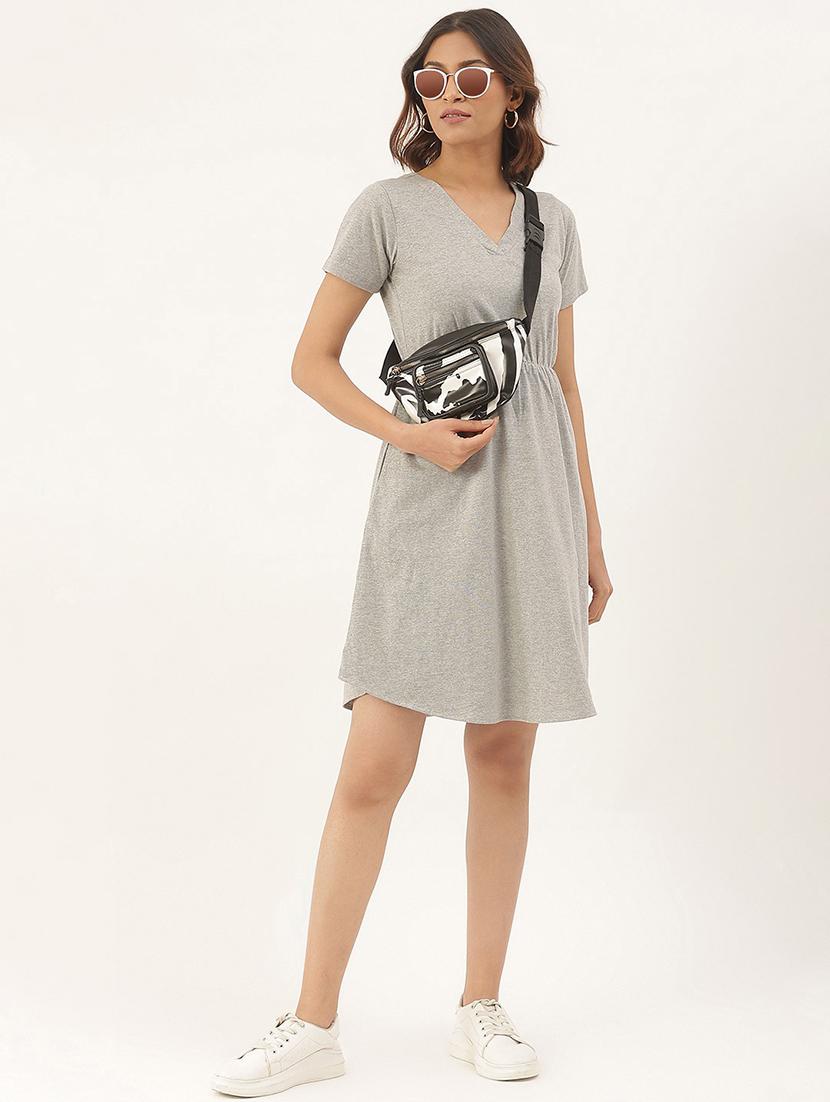 women solid short sleeves fit & flare dress - 21741780 - Standard Image - 3