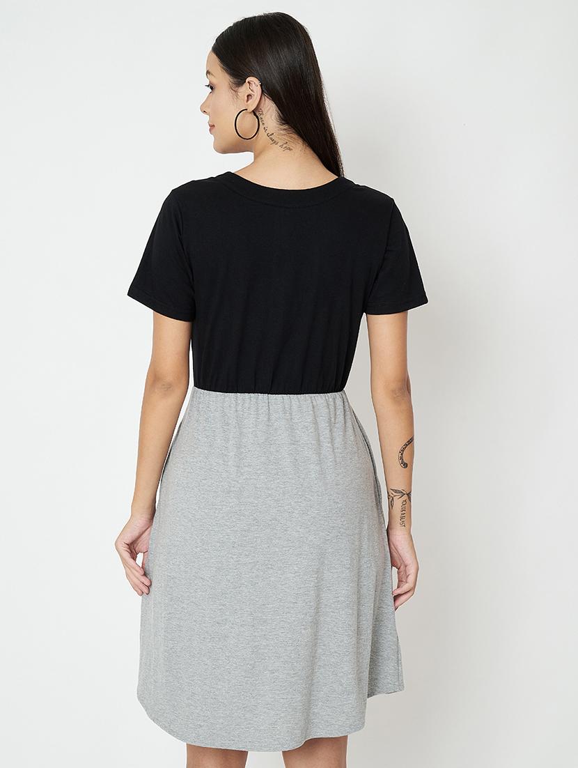 women color blocked short sleeves fit & flare dress - 21741783 - Standard Image - 3