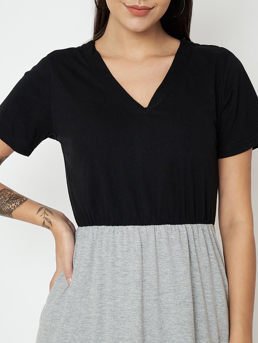 women color blocked short sleeves fit & flare dress - 21741783 - Standard Image - 5