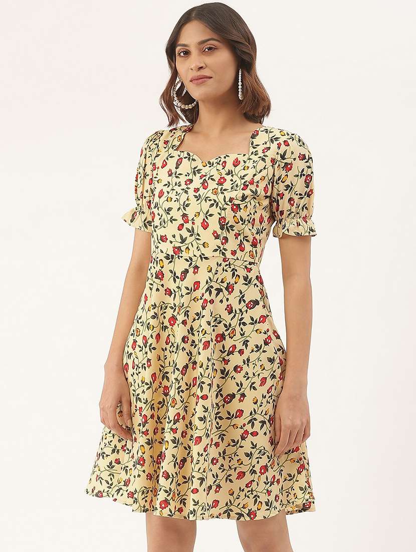 women floral print puff sleeves a-line dress - 21741788 - Zoom Image - 0
