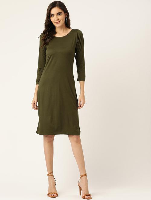 women solid round neck a-line dress - 21741806 - Standard Image - 0