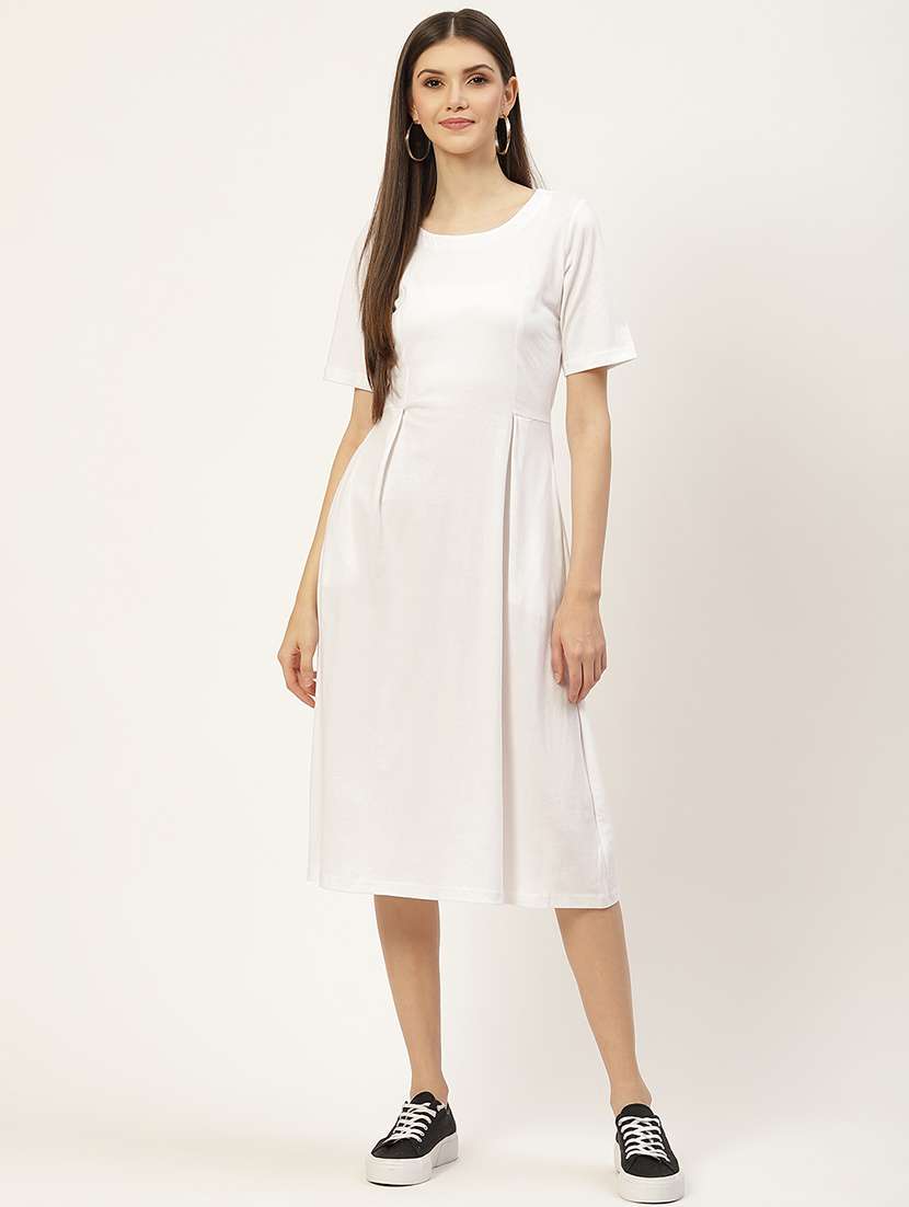women solid short sleeves a-line dress