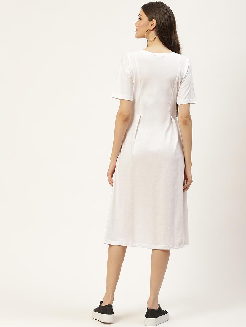 women solid short sleeves a-line dress - 21741807 - Standard Image - 3