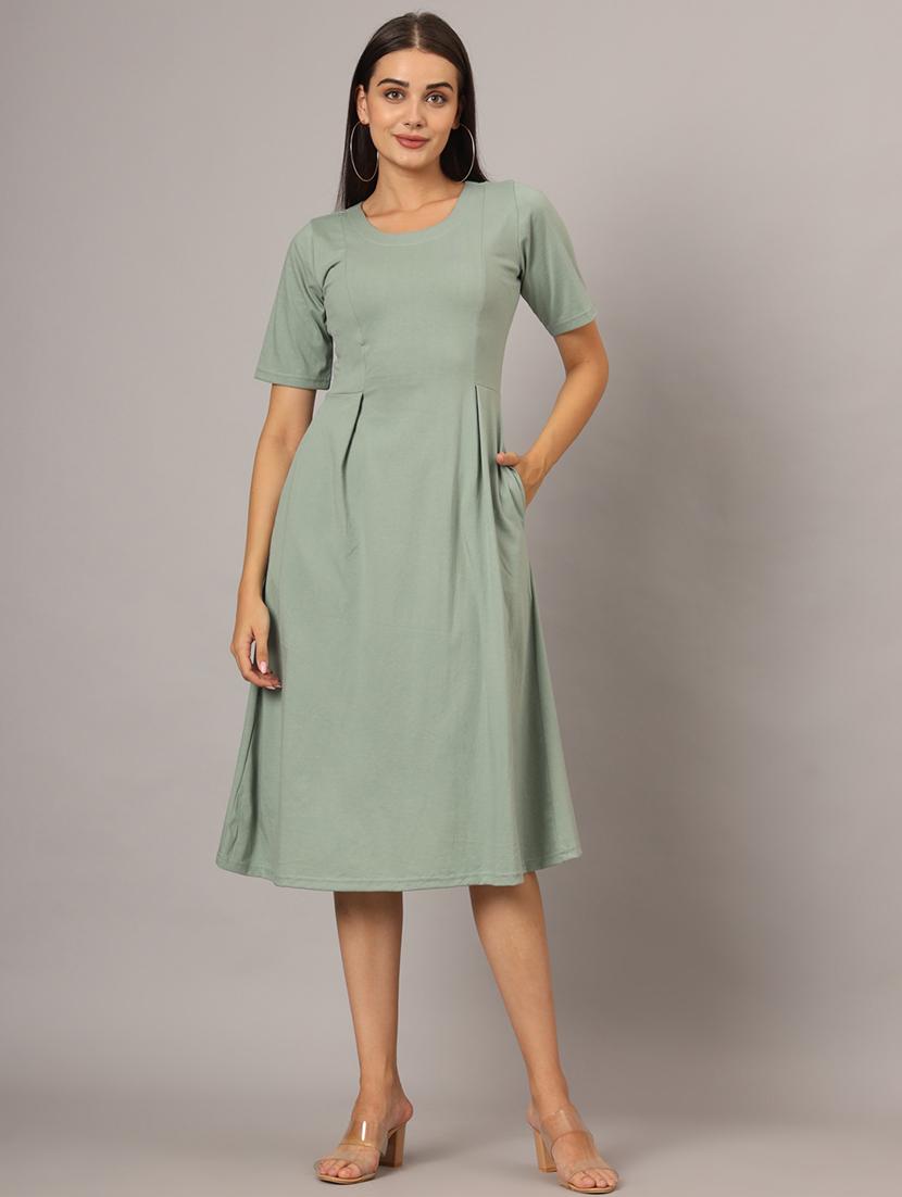 women solid short sleeves a-line dress - 21741808 - Zoom Image - 0