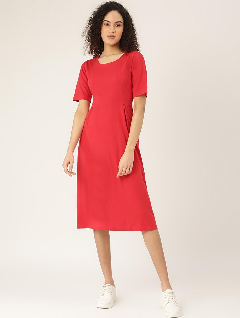 women solid round neck a-line dress - 21741809 -  Zoom Image - 0