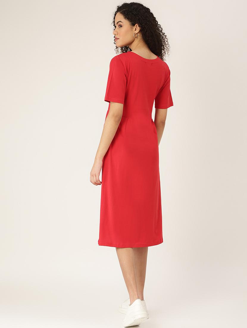 women solid round neck a-line dress - 21741809 - Standard Image - 3