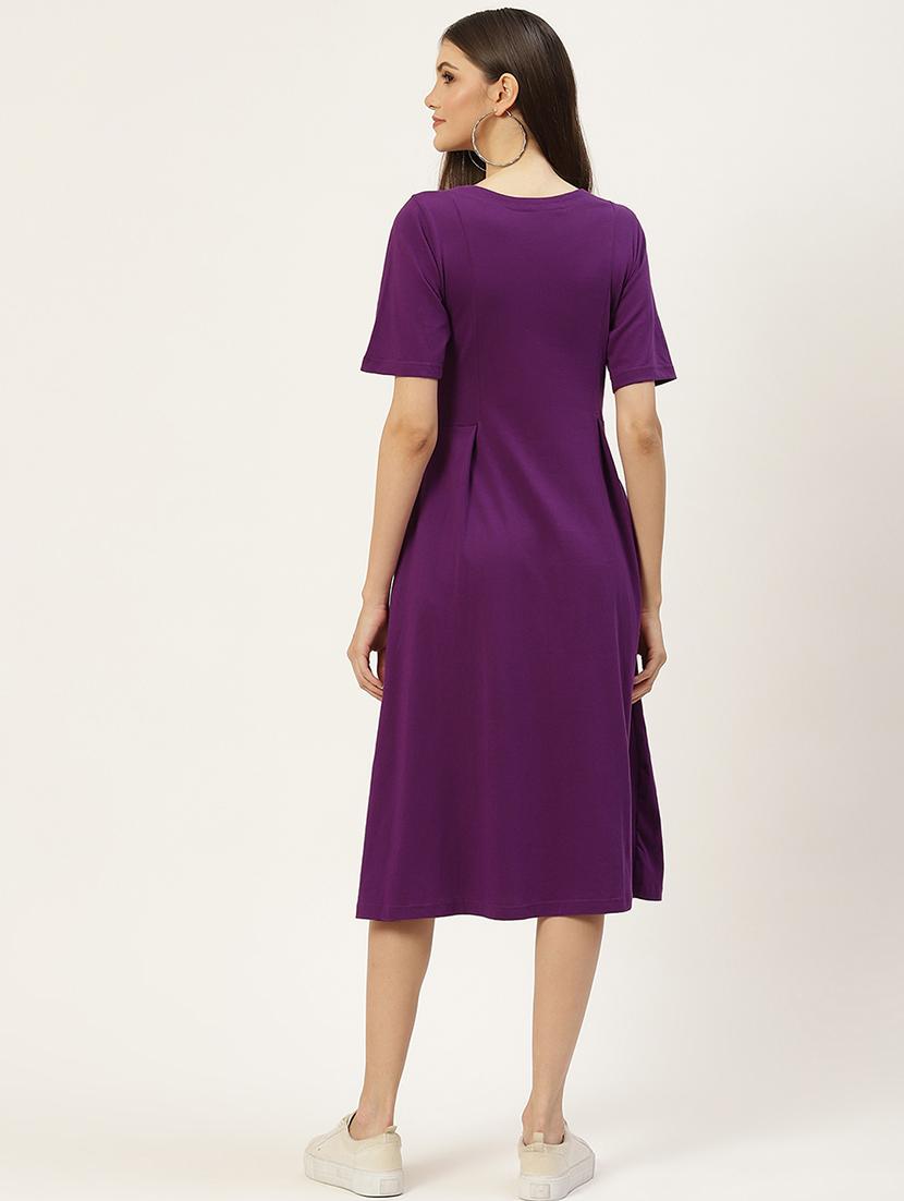 women solid round neck a-line dress - 21741810 - Standard Image - 3