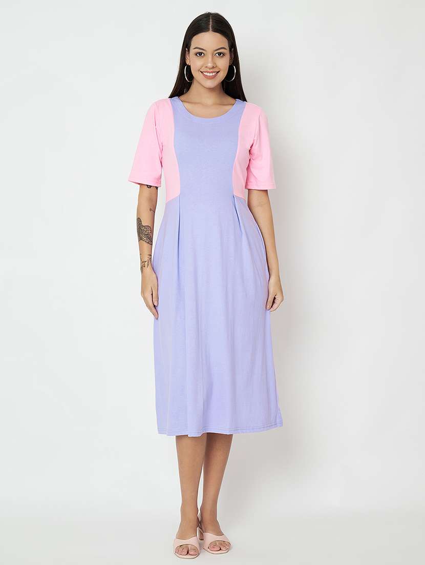 women color blocked round neck a-line dress - 21741814 - Zoom Image - 0