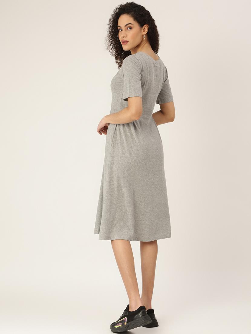 women solid round neck a-line dress - 21741815 - Standard Image - 3