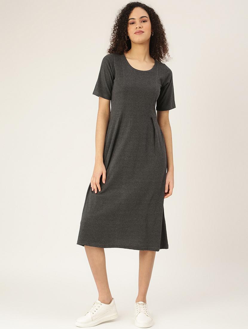 women solid round neck a-line dress - 21741816 -  Zoom Image - 0