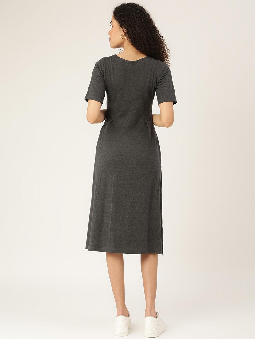 women solid round neck a-line dress - 21741816 - Standard Image - 3