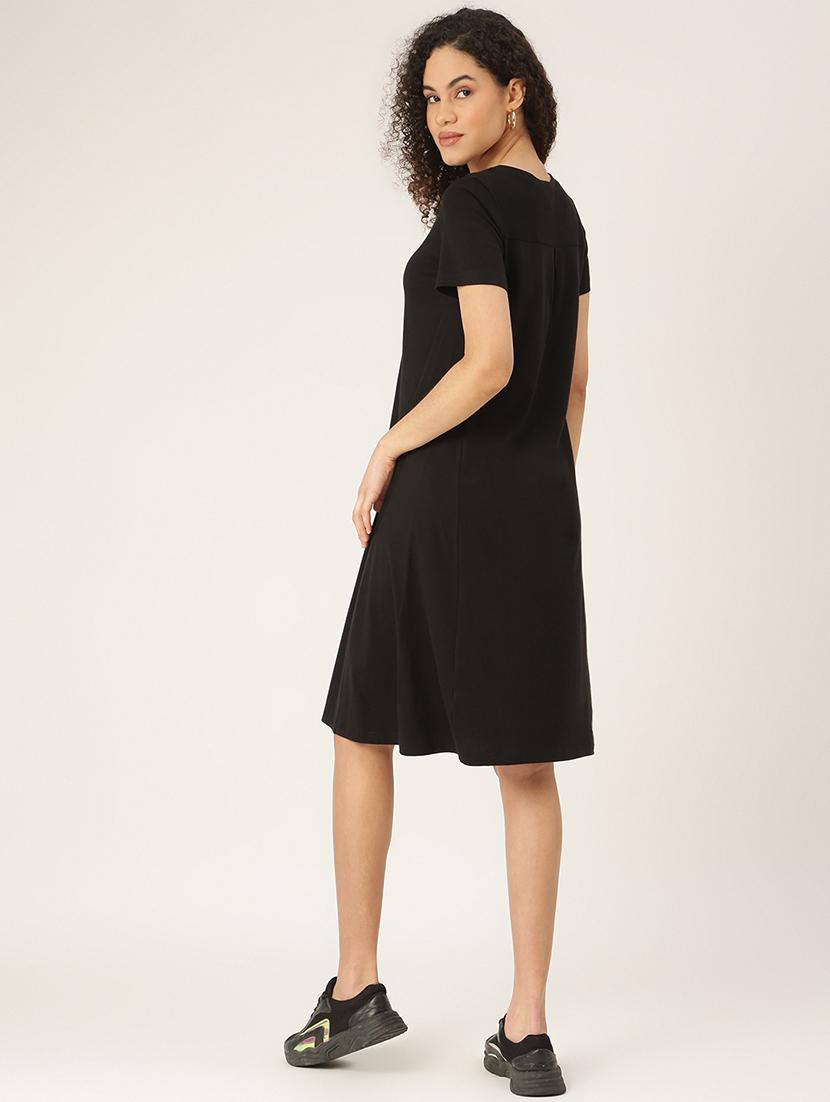 women solid round neck a-line dress - 21741817 - Standard Image - 3