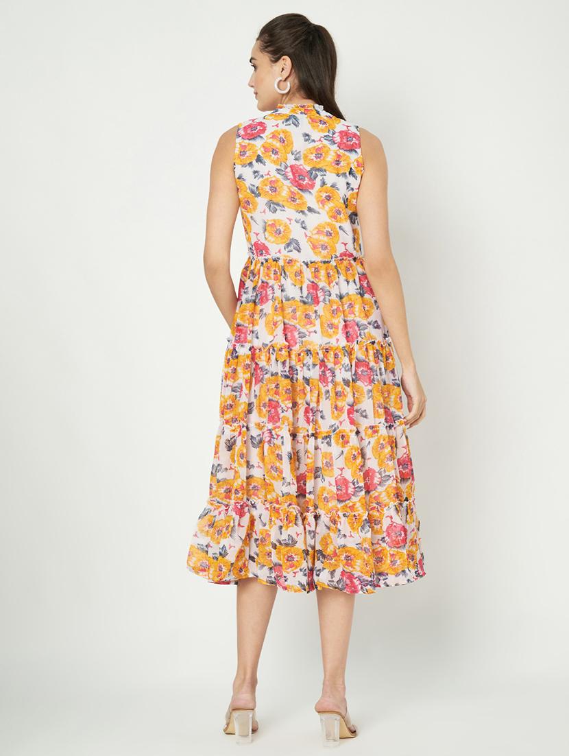 women printed tie up neck tiered dress - 21741822 - Standard Image - 3