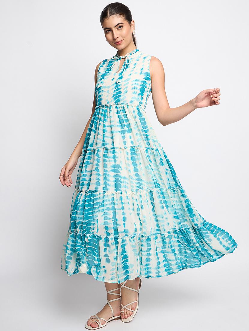 women tie & dye sleeveless tie up neck tiered dress - 21741823 - Zoom Image - 0