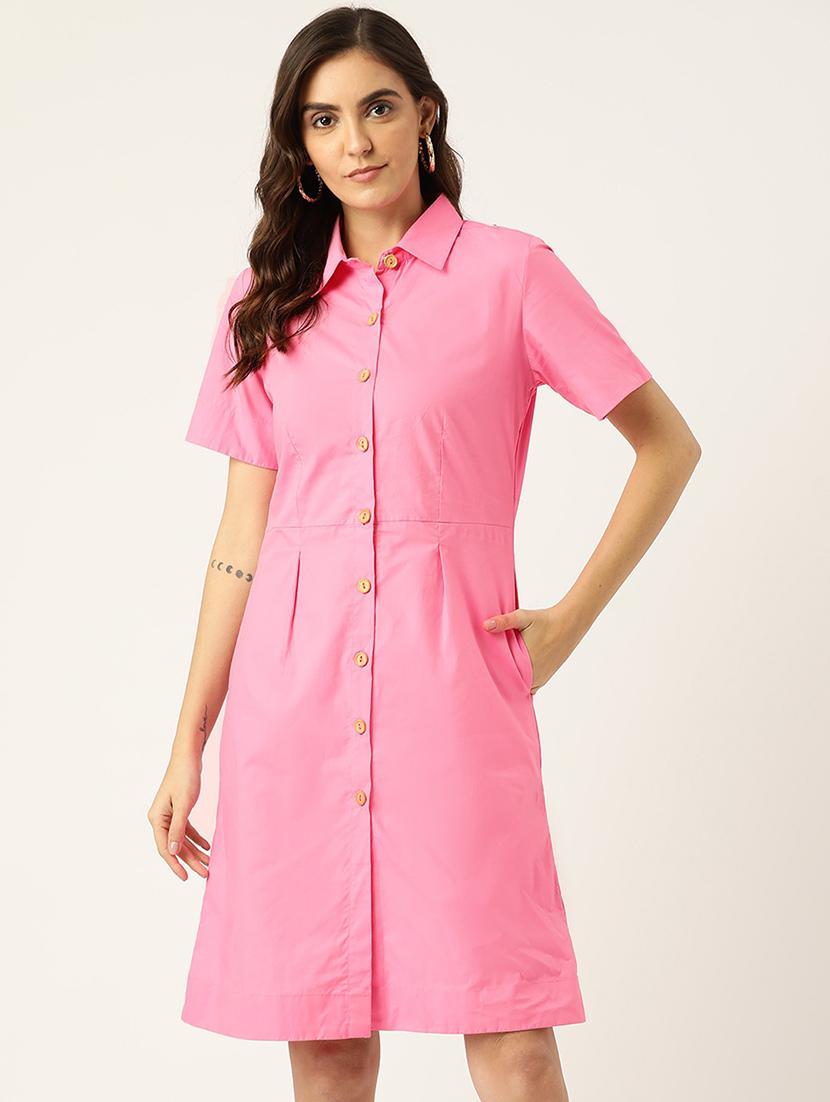 women solid collared short sleeves shirt dress - 21741844 - Zoom Image - 0