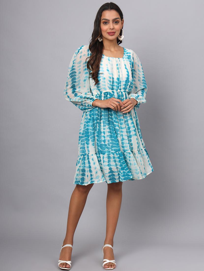 women tie & dye puff sleeves tiered dress - 21741849 -  Zoom Image - 0