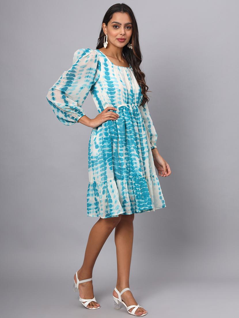 women tie & dye puff sleeves tiered dress - 21741849 - Standard Image - 3